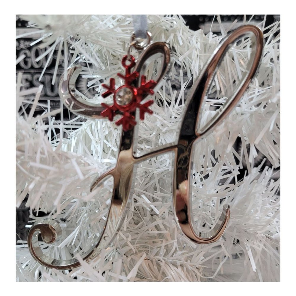 North Pole Silver Monogram "H" Snowflake Charm Christmas Ornament NWT